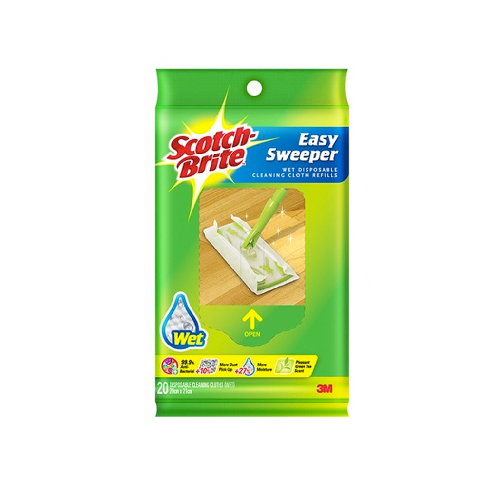 3M Scotch Brite Easy Sweeper Wet Disposable Wipes Refill - Antibacterial Double Sided Refill Wipes (20 Sheets/Wipe)