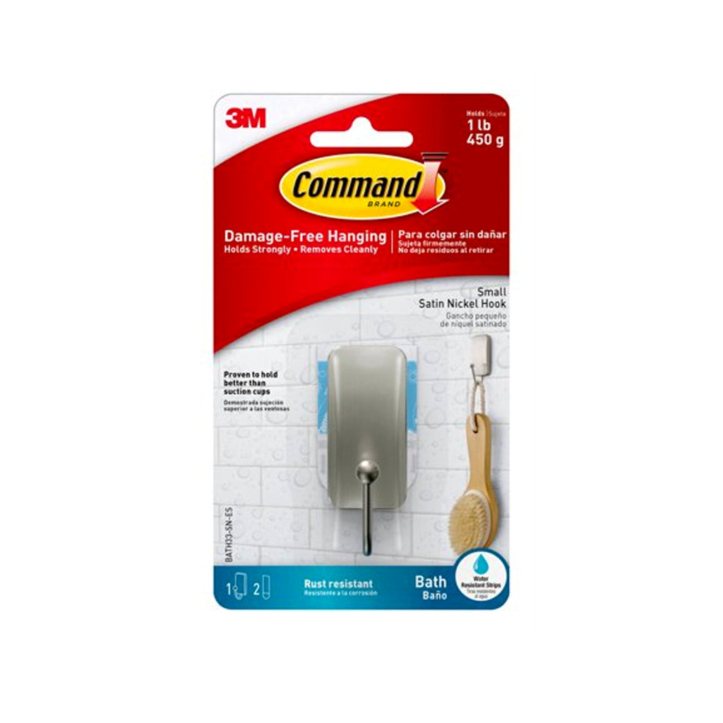3M Command Bath Small Satin Nickel Hook (Holds Up To 450g) (1pcs/pck) Wall Adhesive