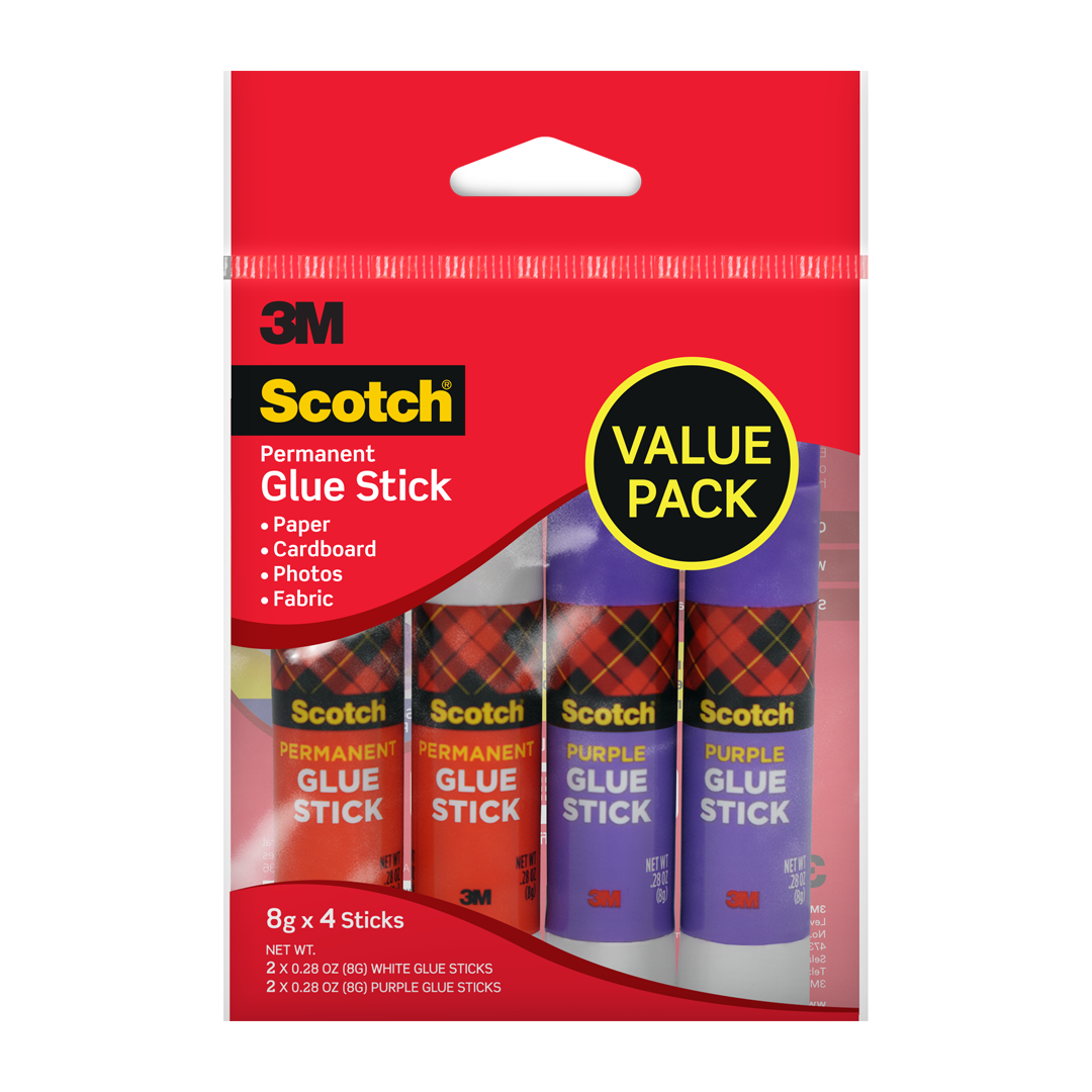3M Scotch Permanent Adhesive Purple & White Glue Stick - Multipurpose Child Safe Home Office Stationary Glue (8g/15g)