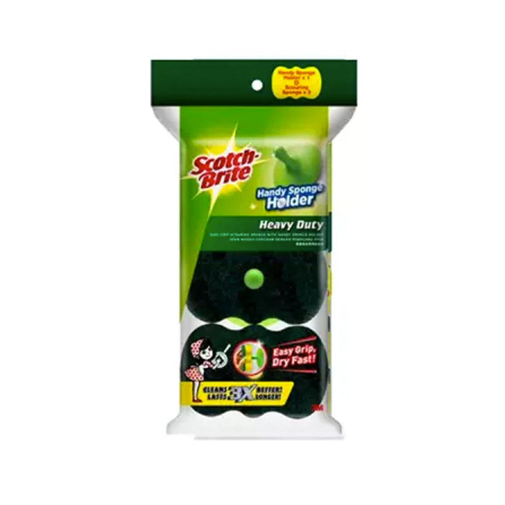 3M Scotch Brite Heavy Duty Easy Grip Scouring Scrub Sponge with Holder - Multipurpose Kitchen Cleaning Scrub (3Pcs/Pack)