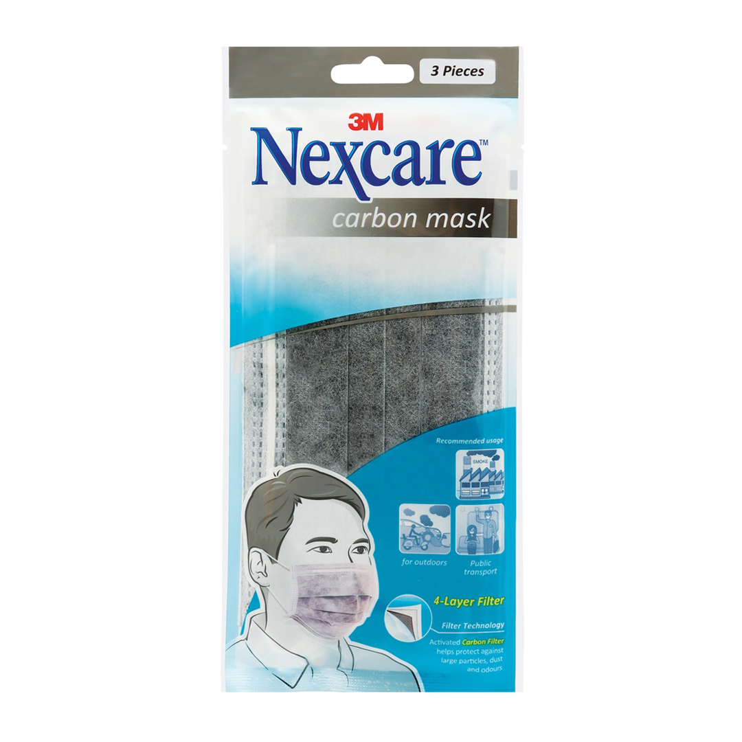 3M Nexcare Carbon Mask (3pcs/pack) - Flexible Activated 3+1 Carbon Layer Particle Filtration Fitting Mask