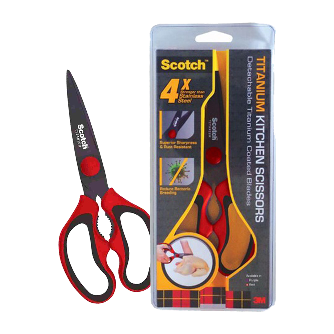 3M Scotch Corrosion Resistant Premium Detachable Kitchen Scissors - Stainless Steel Heavy Duty Sharp Kitchen - Red (1 Pair)