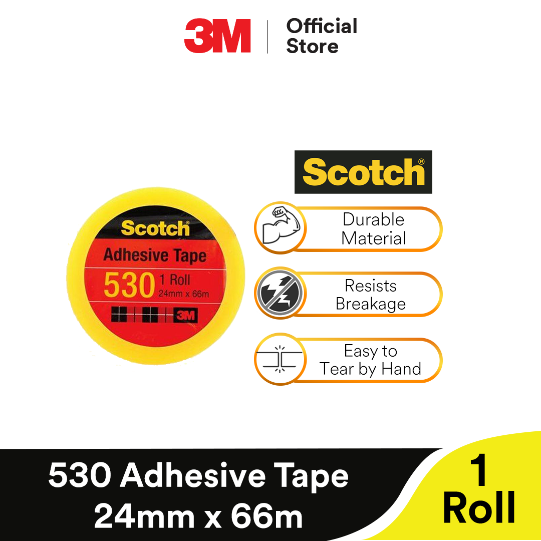 3M Scotch 530 Transparent Cellulose General Use Home Office Stationary Light Duty Tape (24mm x 66m x 1 Roll) (3" Core)