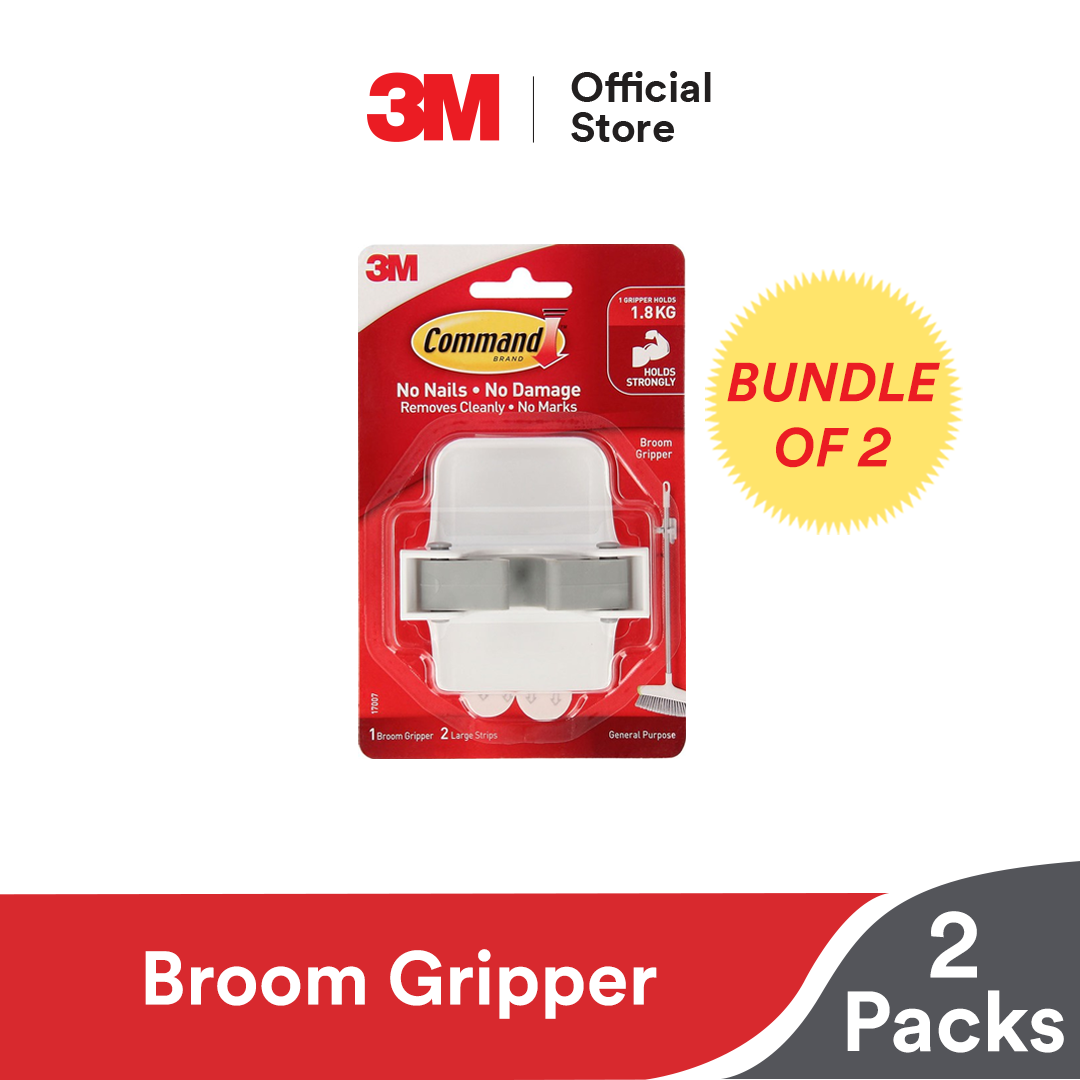 3M Command Wall Mounted Mop Holder/Broom Gripper - Storage Organizer w/ Strong Adhesive (Holds up to 1.8kg) [2pc/pck]