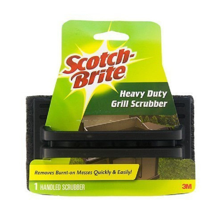 3M Scotch Brite Grill & Wok Scrub Pad with Handle - Heavy Duty Long Lasting Kitchen Utensil Cleaning Tool (1 Pc/Pack)