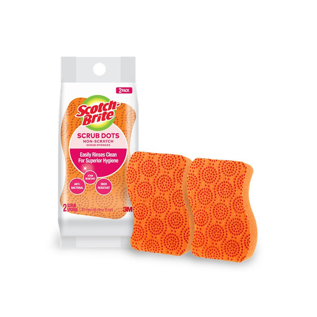3M Scotch Brite Scrub Dots Non Scratch Antibacterial Scrub Sponge - Stain Resistant Kitchen Cleaning Sponge (2 Pc/Pack)