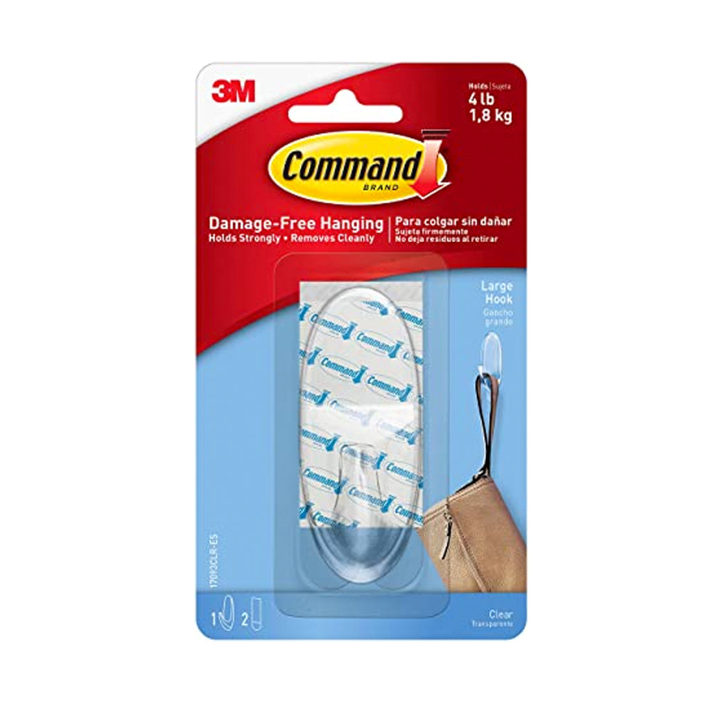 3M Command Large Clear Hook - Damage Free Removable w/ Strong Adhesive (Holds up to 1.8kg) [1 pcs/pck]