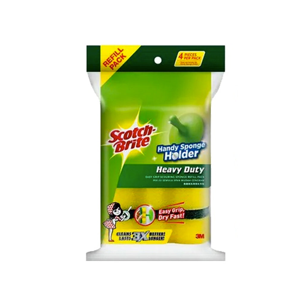 3M Scotch Brite Heavy Duty Easy Grip Scouring Scrub Sponge Refill - Multipurpose Kitchen Cleaning Scrub (4 Pcs/Pack)