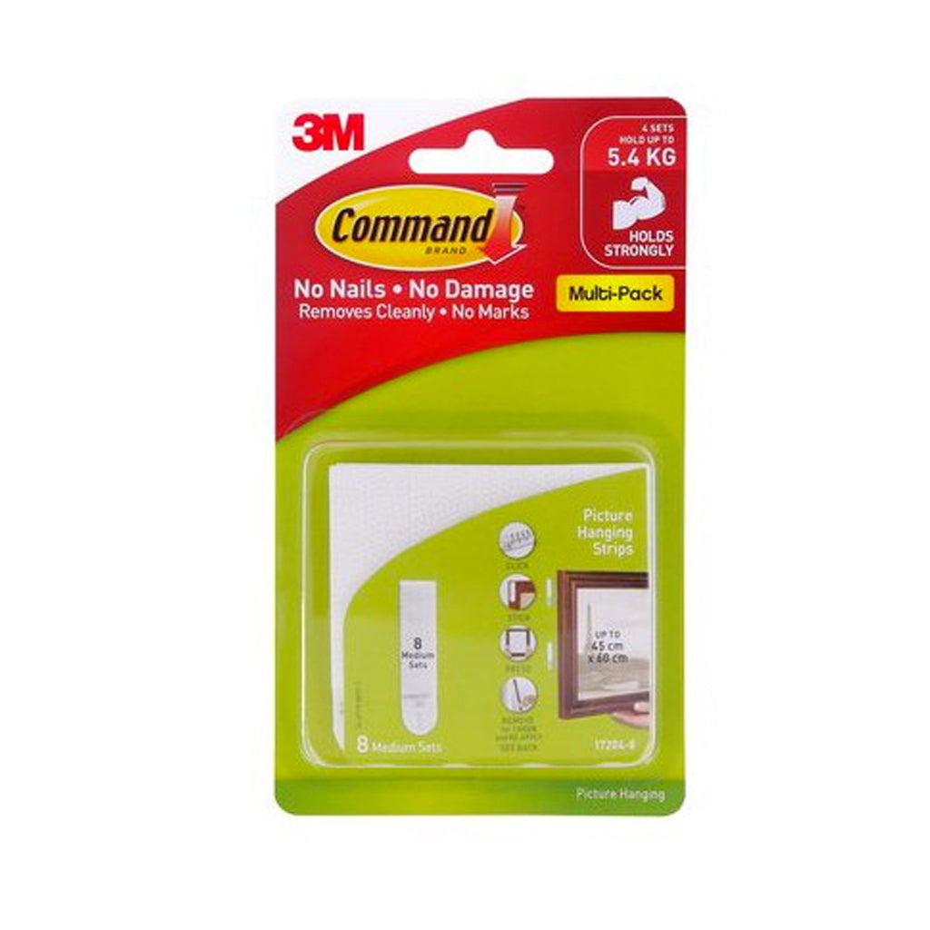 3M Command Wall Adhesive Medium Picture Hanging Strips - Damage Free Removable Strips (Holds up to 5.4kg) [8 sets/pck]