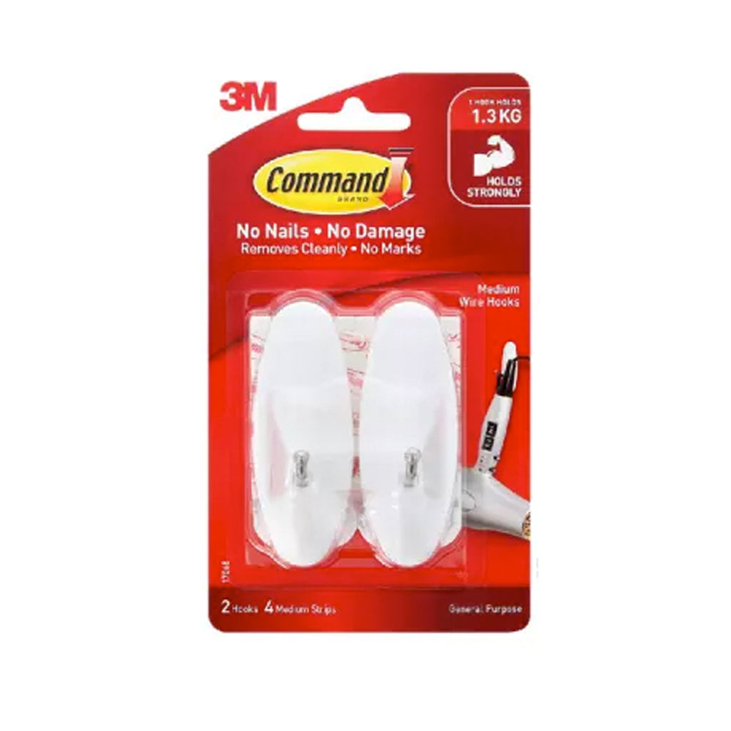 3M Command Medium Wire Hooks - Damage Free Removable w/ Strong Adhesive (Holds up to 1.3kg) [2 pcs/pck]