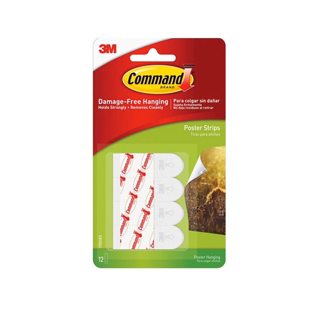 3M Command Poster Strips - Damage Free Removable Hanging Strips w/ Strong Adhesive (Holds strongly) [12 pcs/pck]