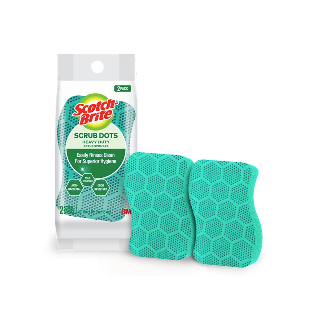 3M Scotch Brite Heavy Duty Scrub Dots Antibacterial Scrub Sponge - Stain Resistant Kitchen Cleaning Sponge (2 Pc/Pack)