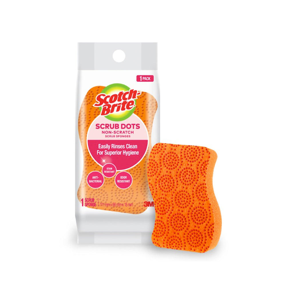 3M Scotch Brite Scrub Dots Non Scratch Antibacterial Scrub Sponge - Stain Resistant Kitchen Cleaning Sponge (1 Pc/Pack)
