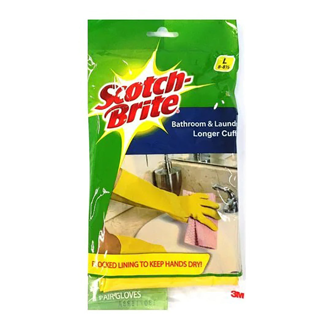 3M Scotch Brite Latex Bathroom & Laundry Gloves - Non Slip Long Cuff Cleaning Gloves (1 Pc/Pack)